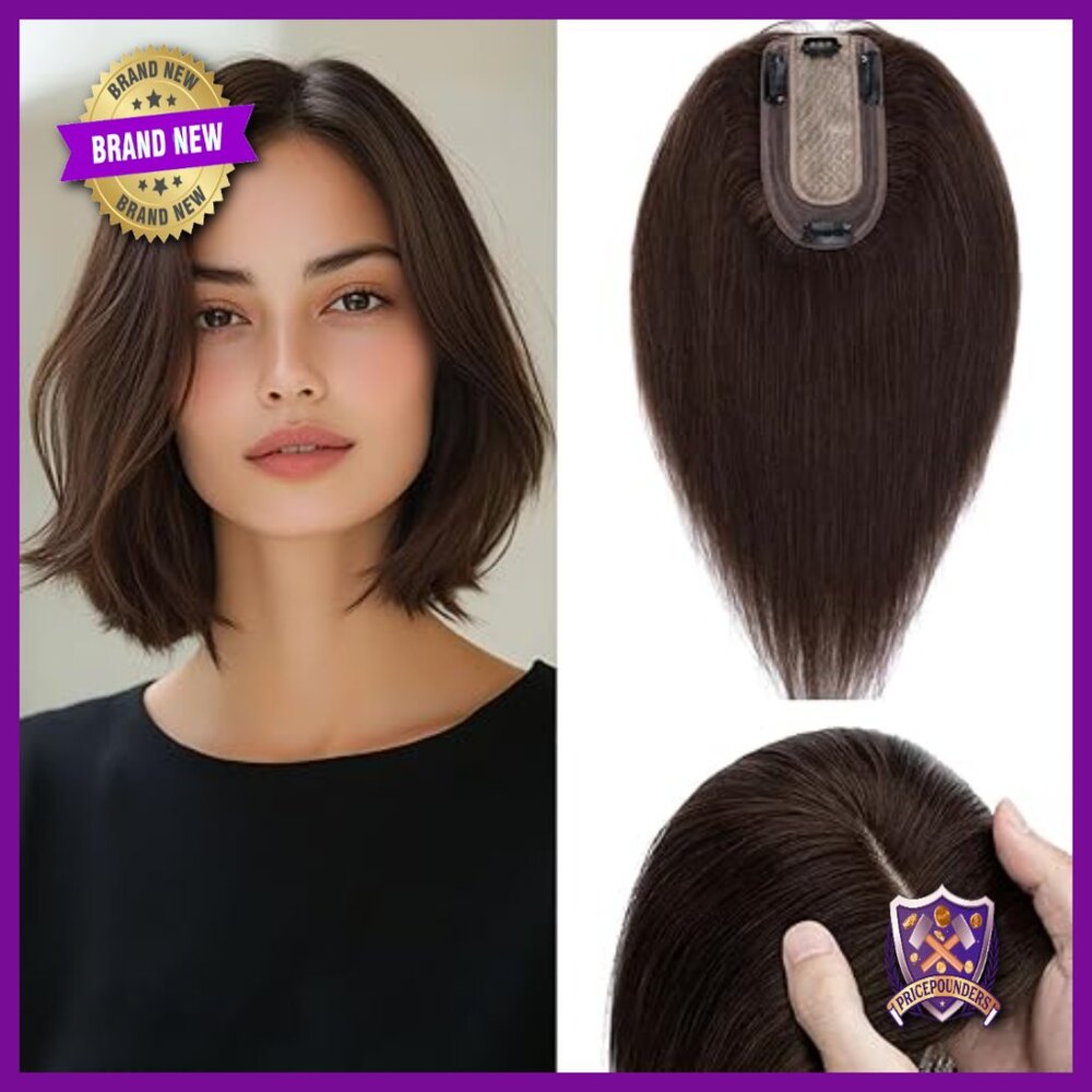 Real Human Hair Topper No Bangs Lace Base Clip In Hairpiece 10 Inch